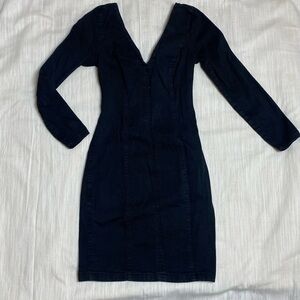 [Paris Blues Stretch] Vintage Black Denim V-Neck Dress